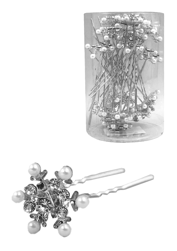 Stone Hair Pin (20/jar) #7661 Silver-jar