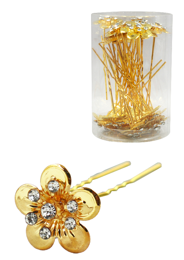 Stone Hair Pin (20/jar) #7670 Gold -jar