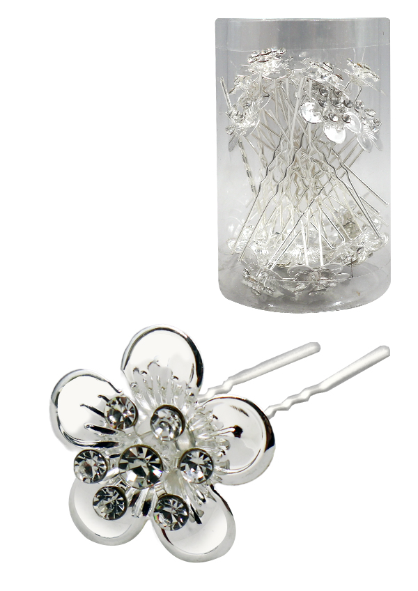 Stone Hair Pin (20/jar) #7671 Silver -jar