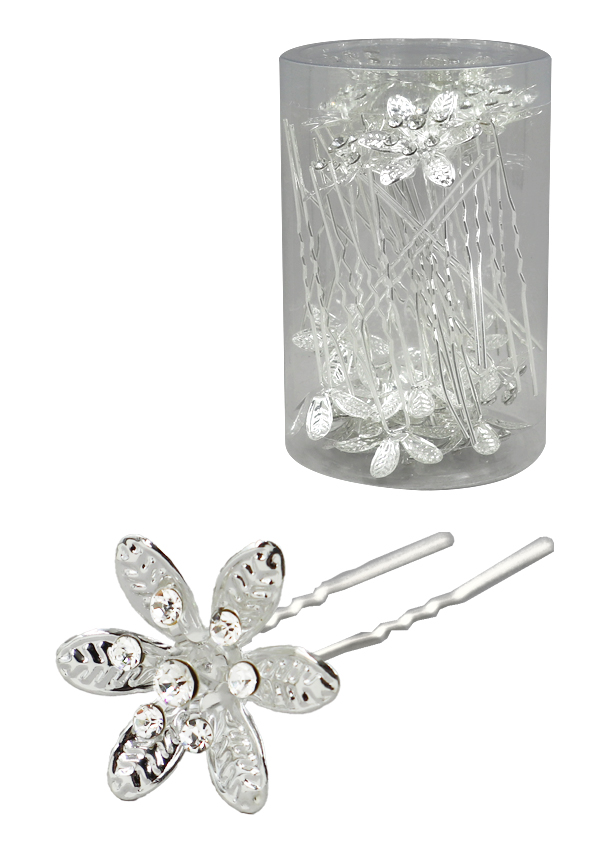 Stone Hair Pin (20/jar) #7673 Silver -jar