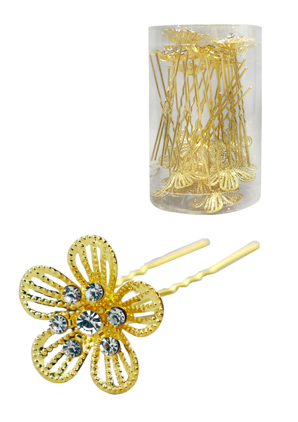 Stone Hair Pin (20/jar) #7674 Gold -Jar