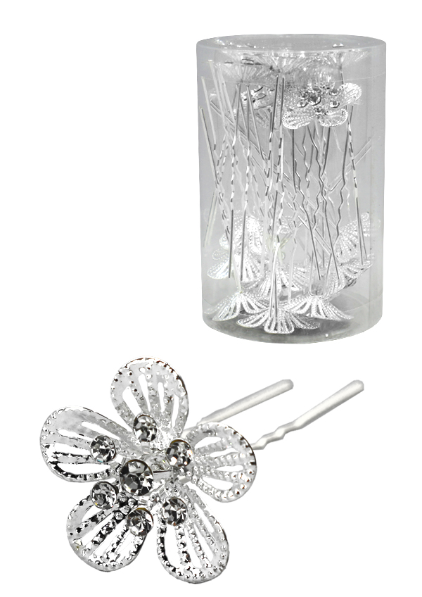 Stone Hair Pin (20/jar) #7675 Silver -jar