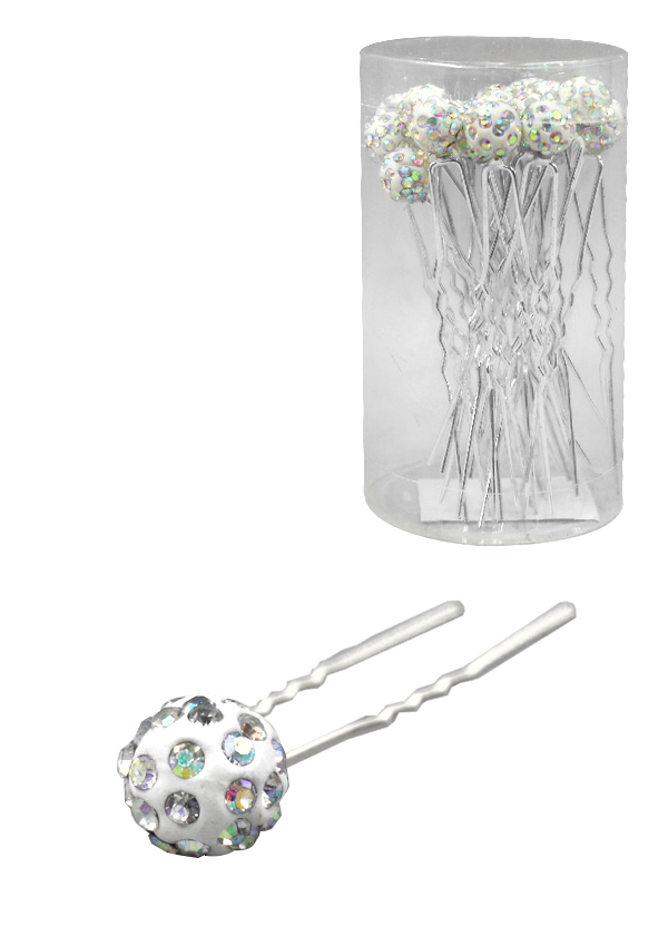 Stone Hair Pin (20/jar) #7669 Silver -jar