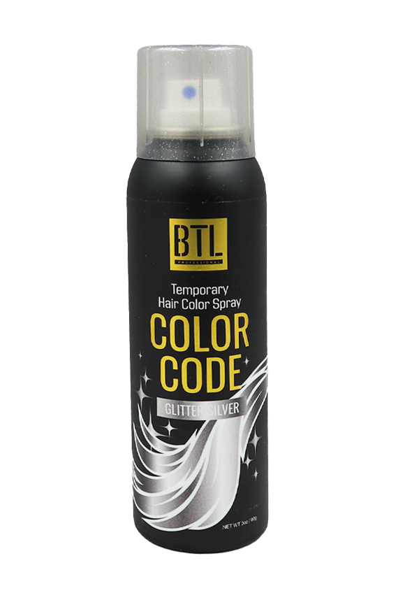 BTL Color Code Temporay Hair Color Spray -Glitter Silver (3 oz) #17