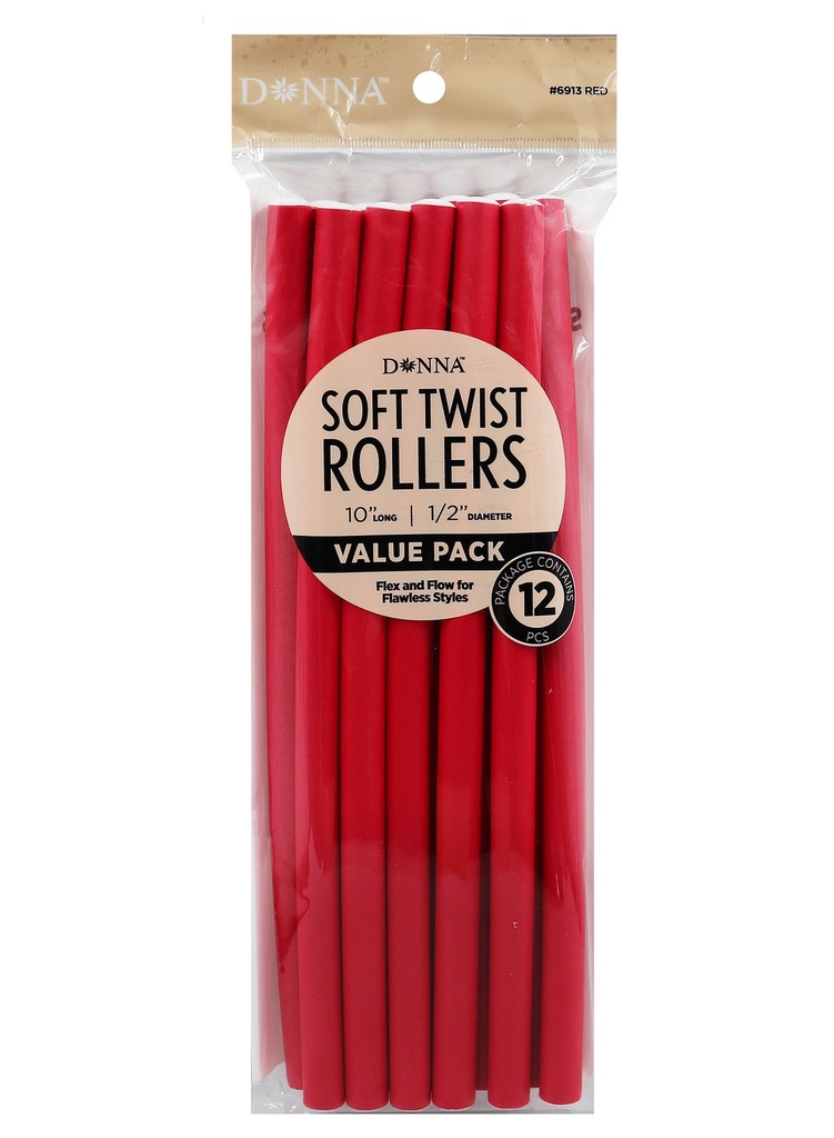 Donna Soft Twist Rollers 10" #6913 Red -pc