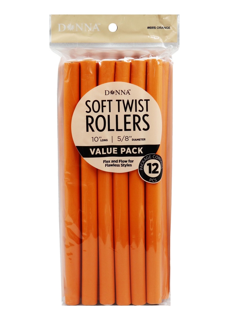 Donna Soft Twist Rollers 10" #6915 Orange -pc