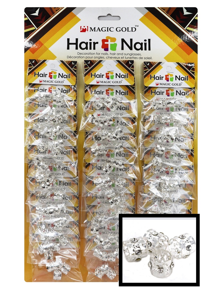 Magic Gold Hair & Nail Ring Bead (L) #CX6991 w/Rinestone (36pk) -Silver -pk
