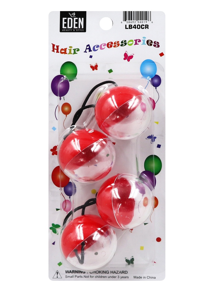 Eden 2 color 40mm Hair Ball -Clear & Red #LB40CR -pk
