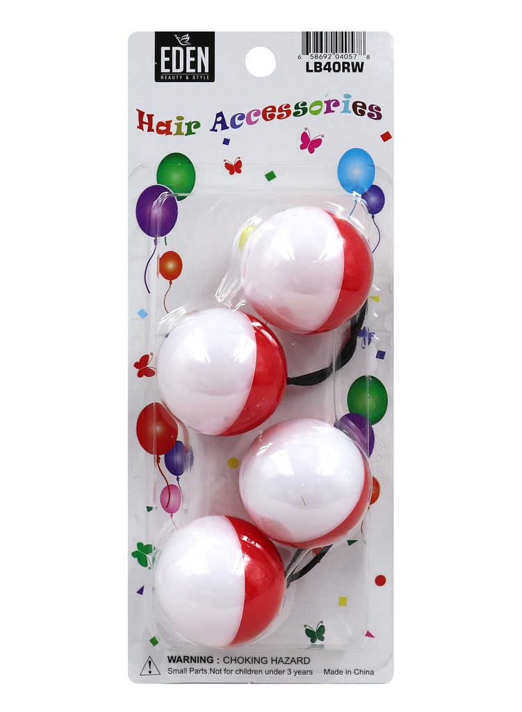 Eden 2 color 40mm Hair Ball -Red & White #LB40RW -pk