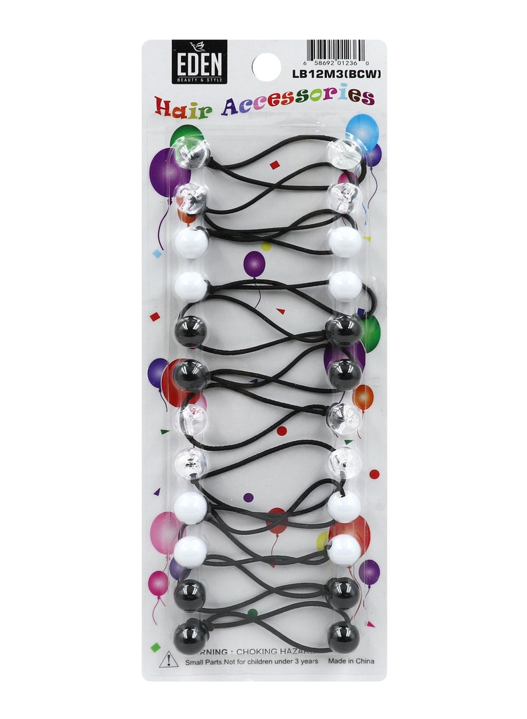 Eden 12mm Hair Ball -Black/Clear/White #LB12M3[BCM] -pk