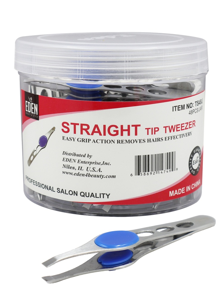 Eden Straight Tip Tweezer #TS49J (48pc/Jar) -Jar