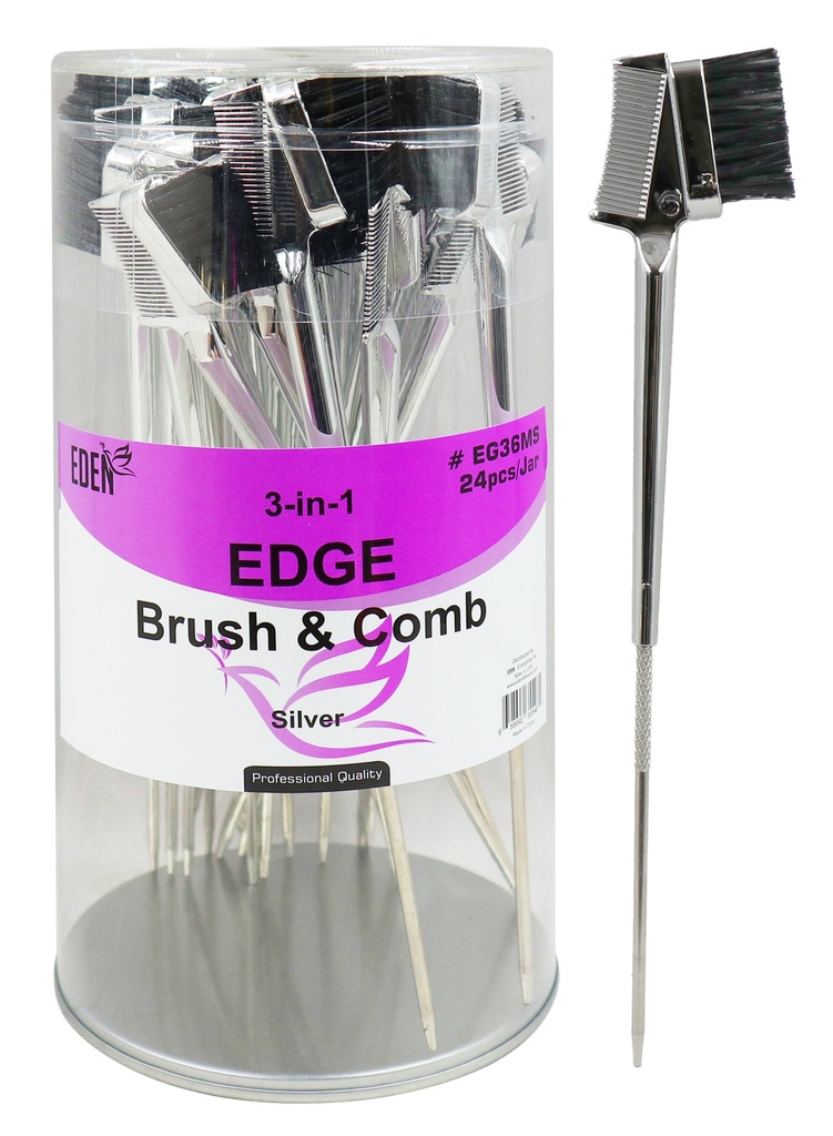 Eden 3-In-1 Edge Brush & Comb #EG36MS Silver (24 pcs/Jar) -Jar