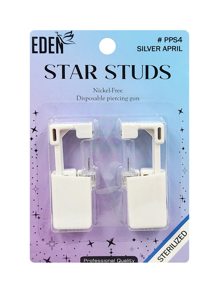 Eden Star Studs Self Ear Piercing Gun Set #PPS4 Silver April -pc