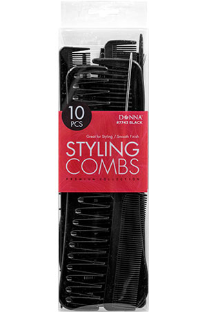 Donna 10pc Styling Combs(10pc/pk)-Black#7743-pk