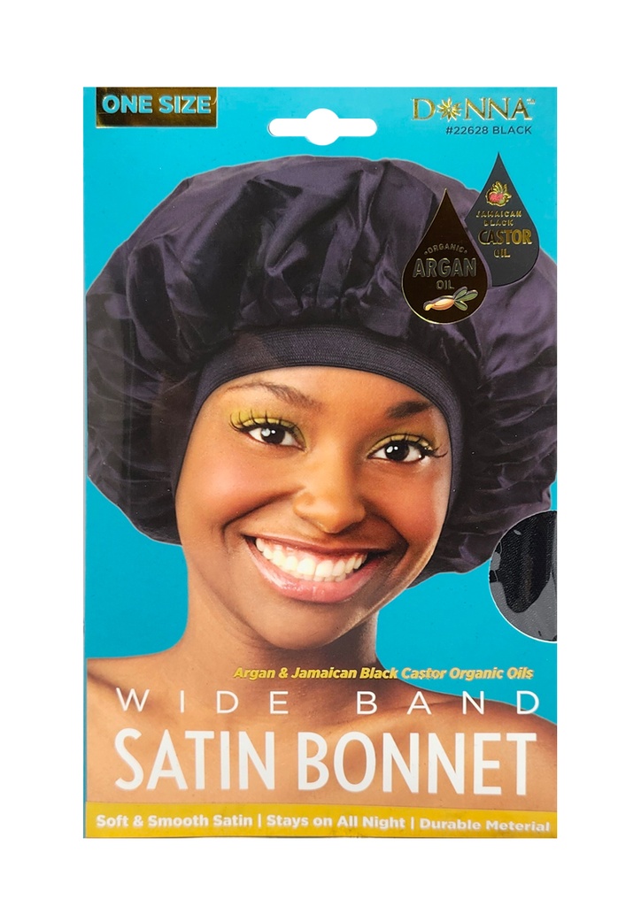 Donna Argan Wide Band Satin Bonnet -Black #22628 -dz