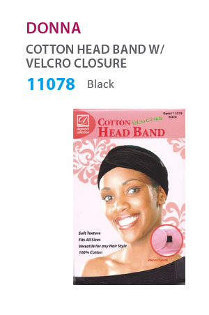 Donna Cotton Head Band with Velcro #11078(Black) - Dz