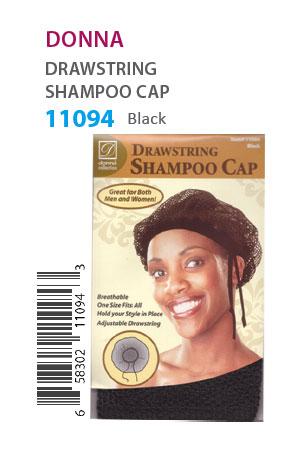 Donna Mesh Drawstring Bonnet Shampoo Cap #11094(Black) - Dz