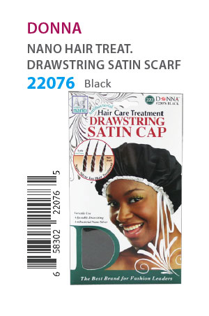 Donna Nano Hair Treat. Drawstring Satin Cap #22076 Black -dz