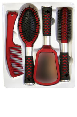 MAGIC GOLD Doo-Oh 4pcs Hair Brush Set #0203 Red
