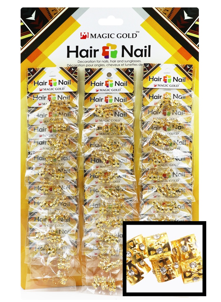Magic Gold Hair & Nail Ring Bead w/Rinestone #CX7201G(=CX6110) -Gold (36pk) -pk