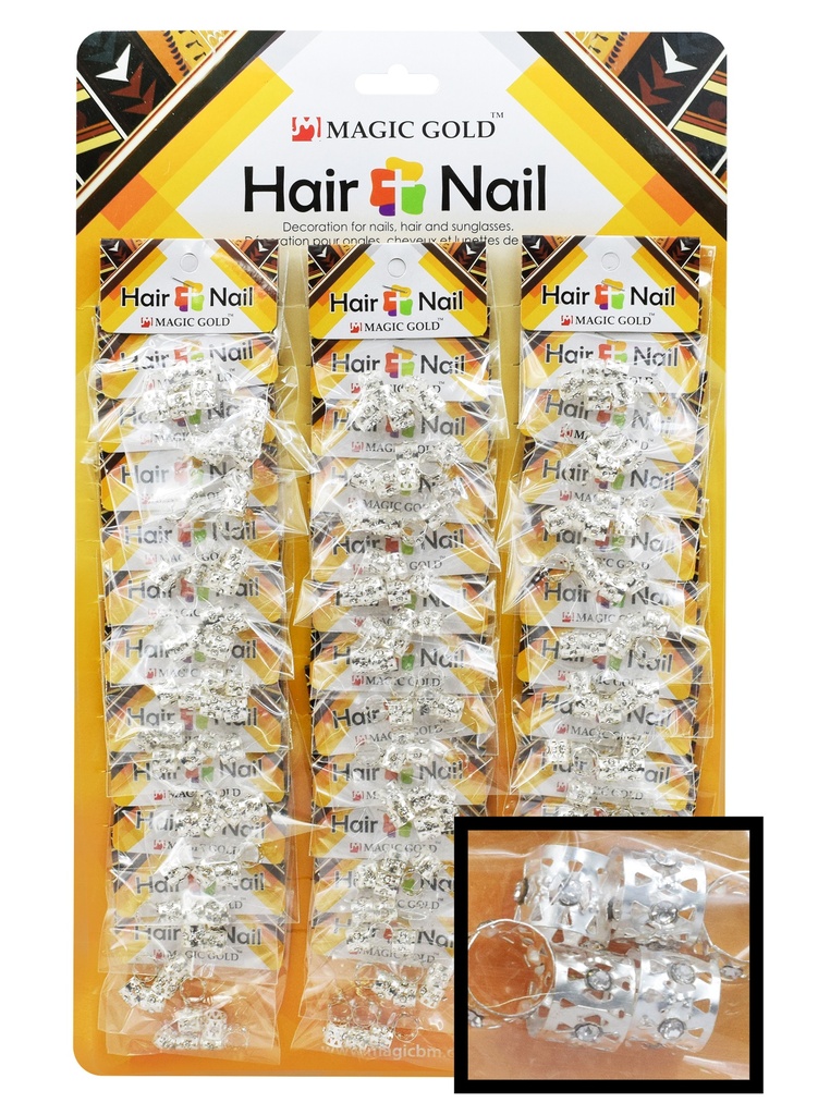 Magic Gold Hair & Nail Ring Bead w/Rinestone #CX7201S(=CX6110) (36pk) -Silver -pk