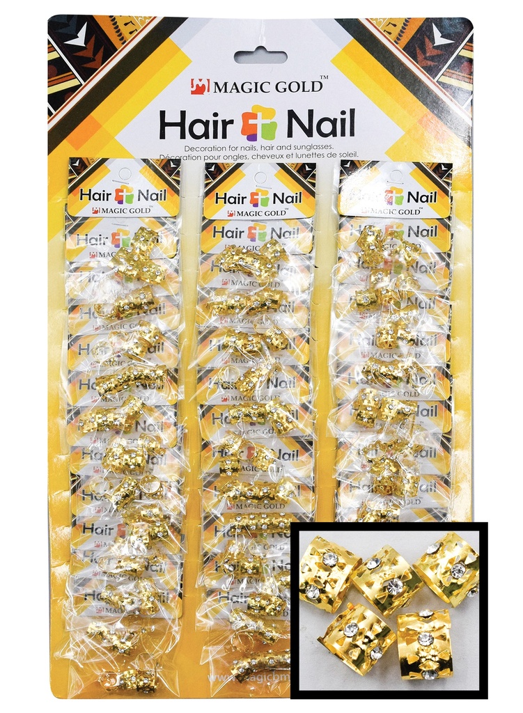 Magic Gold Hair & Nail Ring Bead w/Rinestone (L) #CX6991 (36pk) -Gold -pk