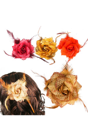 Flower Hair Clip 3in1 [Flower] #3013 ASST (w/ Feather) -dz