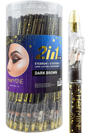 HERMINE 2 In 1 Eyebrow+Pencil-D. Brown(72pc/Jar) #HLWE002