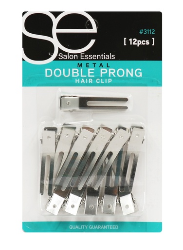Salon Essentials Double Prong Hair Clips #3112 (12 pc) -dz