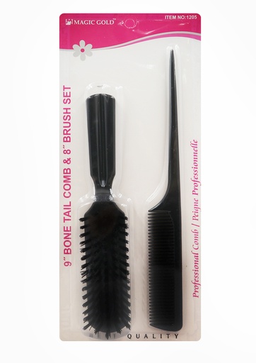 [MG91205] Magic Gold 9" Bone Tail Comb & 8" Brush Set #1205 -dz
