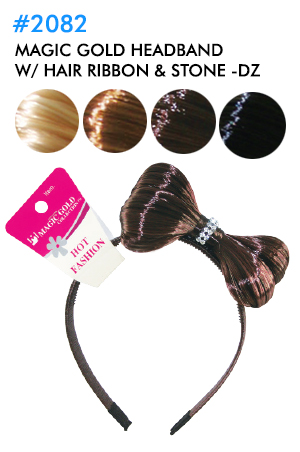 [MG20824] Magic Gold Headband w/ Hair Ribbon & Stone #2082 Asst -dz