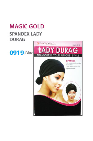 [MG90919] Magic Gold Lady Durag [Spendex] #0919 Black -dz [6pcs*2PKG]