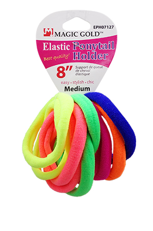 [MG07127] Magic Gold Ponytail Holder-Elastic(8")-Asst#EPH07127-dz