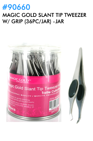 [MG90660] Magic Gold Slant Tip Tweezer w/ Grip #90660 (36pc/jar) -jar