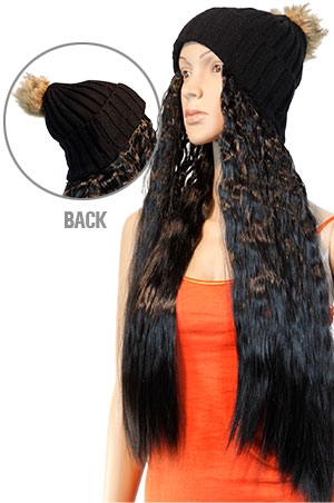 [MG98894] Magic Gold Winter Hat With Hair #HHJ98894 BLACK/1B -pc