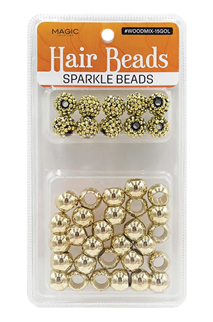 [MC12844] Magic Hair Bead Mix Sparkle White#WOODMIX-15GOL-pcs