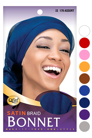 [QFT00178] Qfitt Satin Braid Bonnet #178Asst -dz
