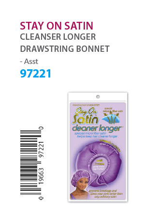 [STO97221] Stay on Satin Cleaner Longer Drawstring Bonnet #97221 Asst -dz