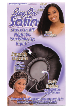 [STO09723] Stay on Satin Drawstring Bonnet [Black] #9723 - dz