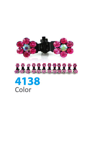 [MG94138] Stone Hair Clip (12 clips) #4138 Pink Flower -Strip