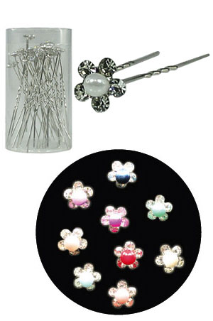 [MG26598] Stone Hair Pin (20/Jar) #2659 Color - jar (Flower w Pearl)