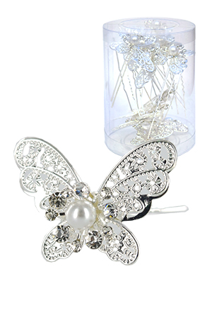 [MG96727] Stone Hair Pin (20/jar) #6727 Silver - jar (butterfly)