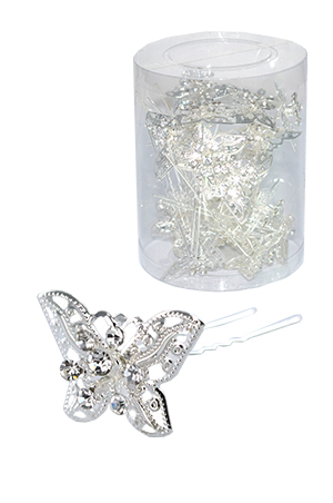 [MG96739] Stone Hair Pin (20/jar) #6739 Silver - jar (butterfly)