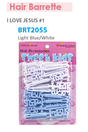 [MG92055] Barrette [I Love Jesus Light Blue/White] #BRT2055 -pc
