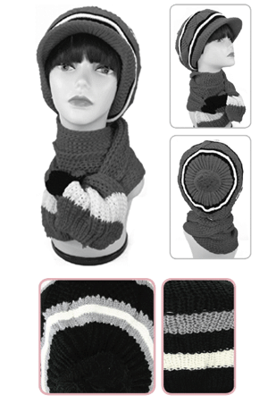 [MG34500] Winter Hat & Scarf #3450 BLACK- pc