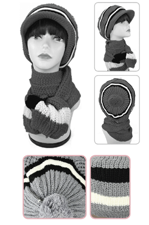 [MG34500] Winter Hat & Scarf #3450 Gray - pc