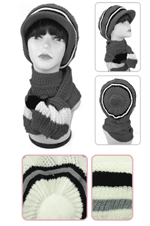 [MG34500] Winter Hat & Scarf #3450 White - pc