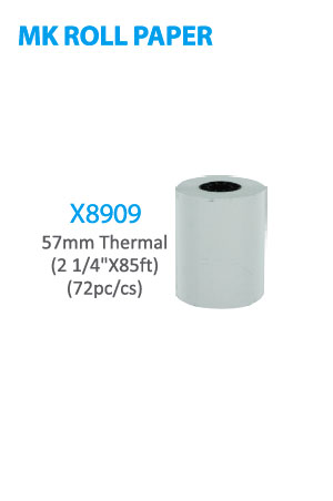 X8909 MK Roll Paper 57mm Thermal (2 1/4" x 85ft) 72pc/cs -pc