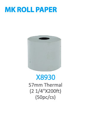 X8930 MK Roll Paper 57mm Thermal (2 1/4" x 200ft) 50pc/cs-pc