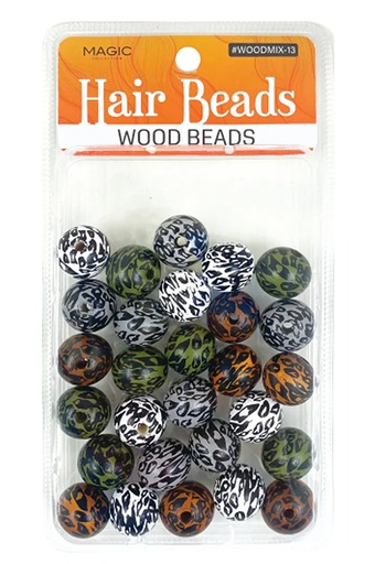 [MC12842] Magic Wood Bead Mix(Black, White, Brown)-13 Round Leopard-pc
